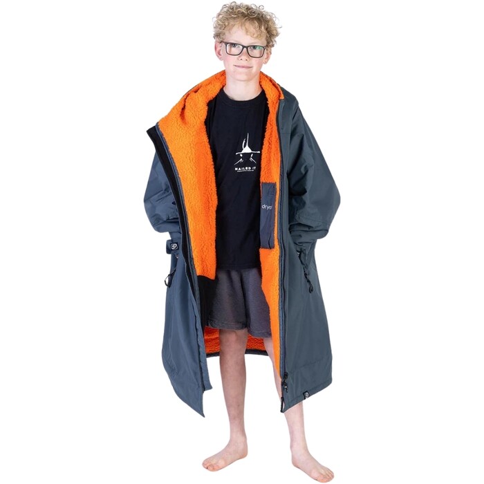 2024 Dryrobe Advance Junior Long Sleeve Changing Robe V3KSLSDA - Dark Grey / Orange